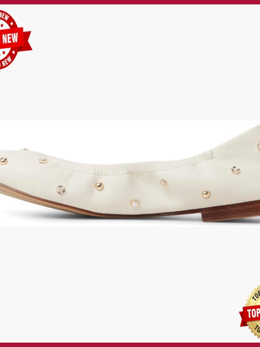 Leather Studded Ballerina Flats with Ruched Upper, Flexible Outsole